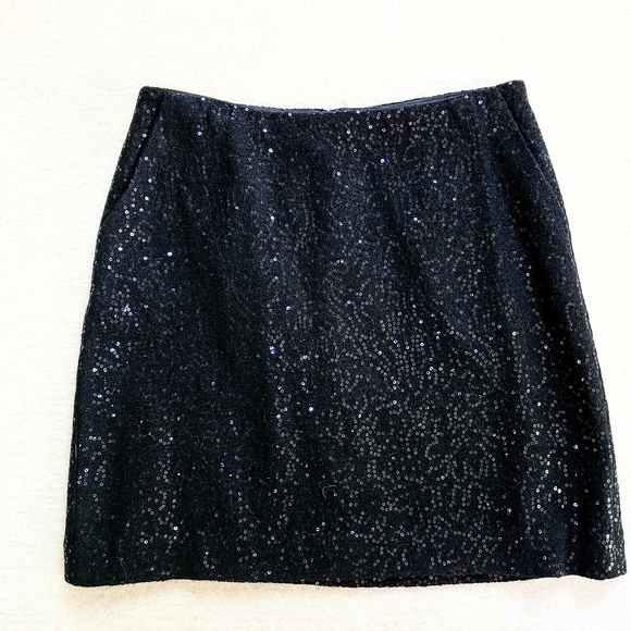 Ann Taylor Black Sequin Wool Blend Mini Skirt - Picture 2 of 4